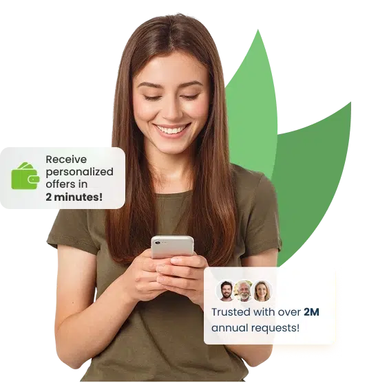 Young woman smiling at her phone after connecting with a loan option. Fast Loan Advance helps users explore offers from trusted lenders.